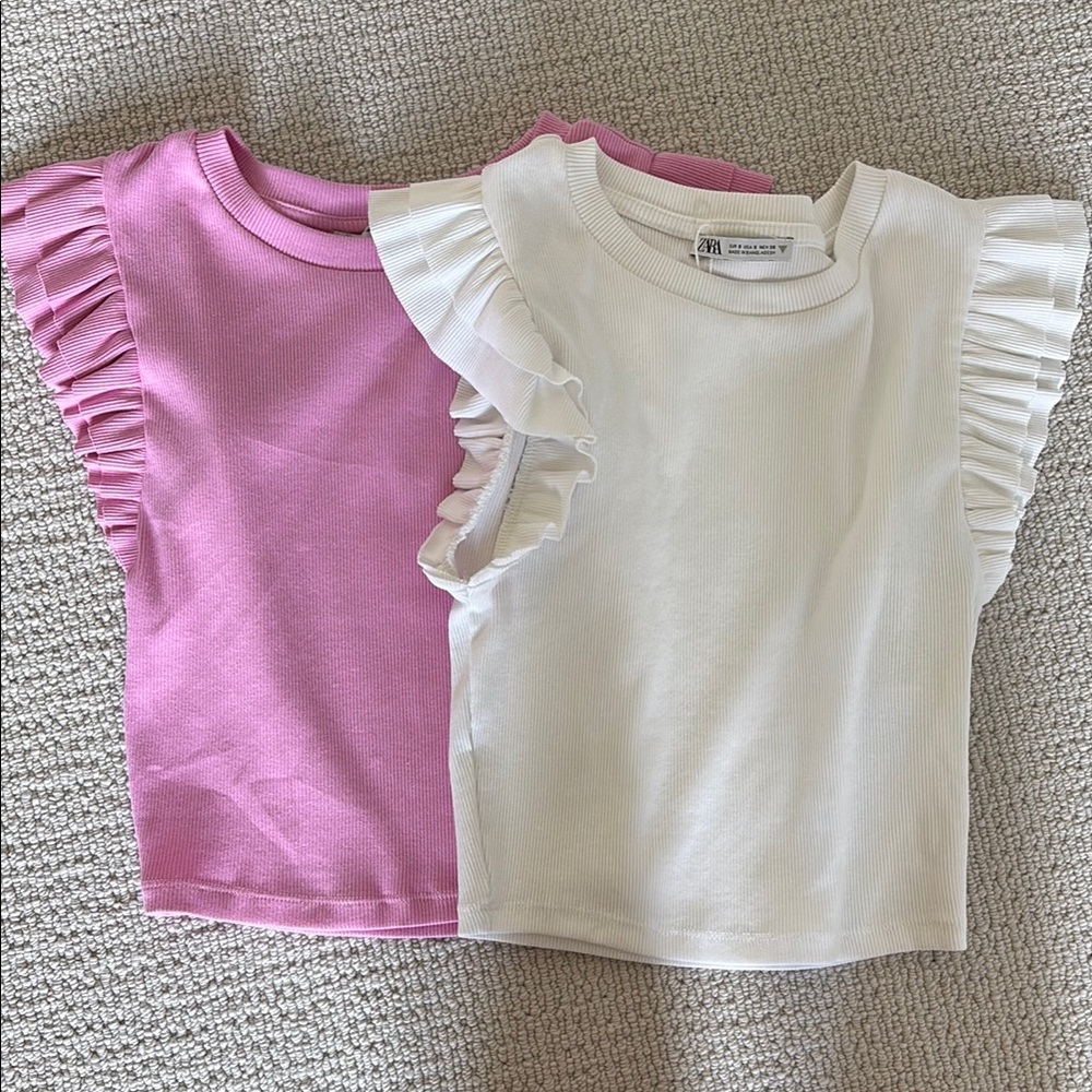 Zara Pink and White Ruffle Sleeve Tees